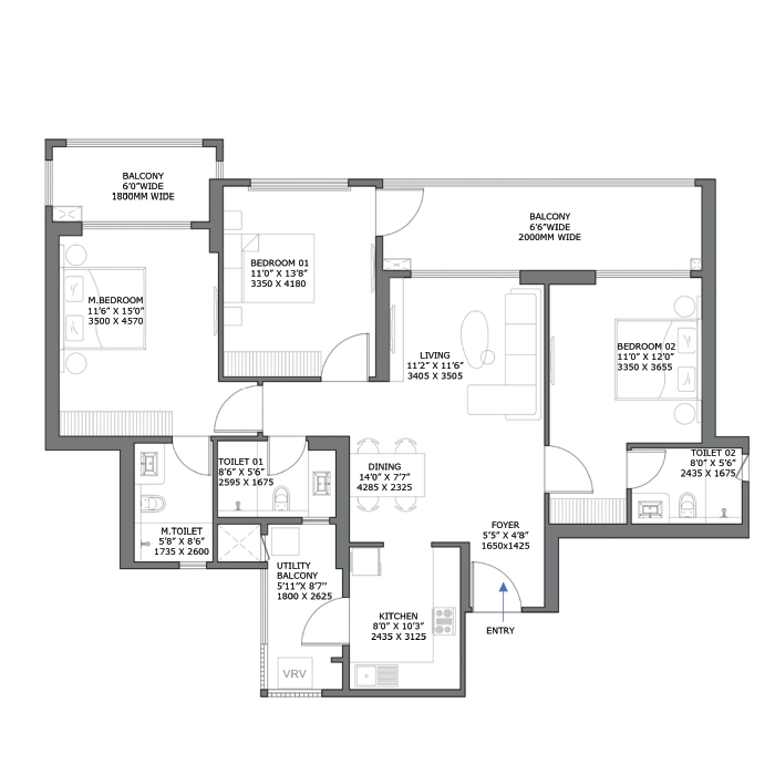 Birla Navya Avik 3 BHK Floor Plan